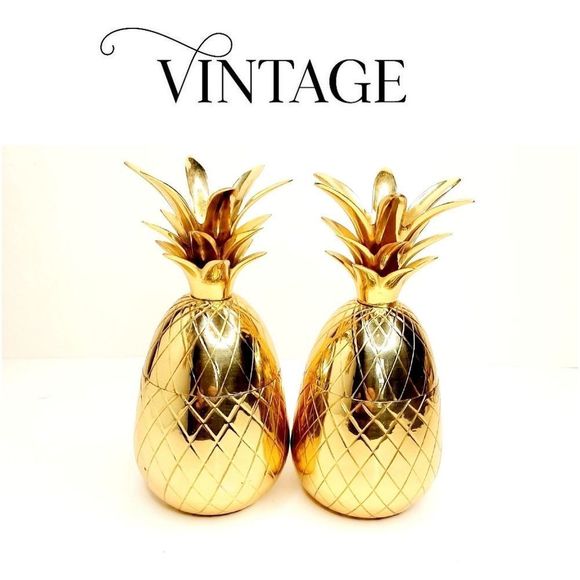Vintage pineapple brass tumblers with lids